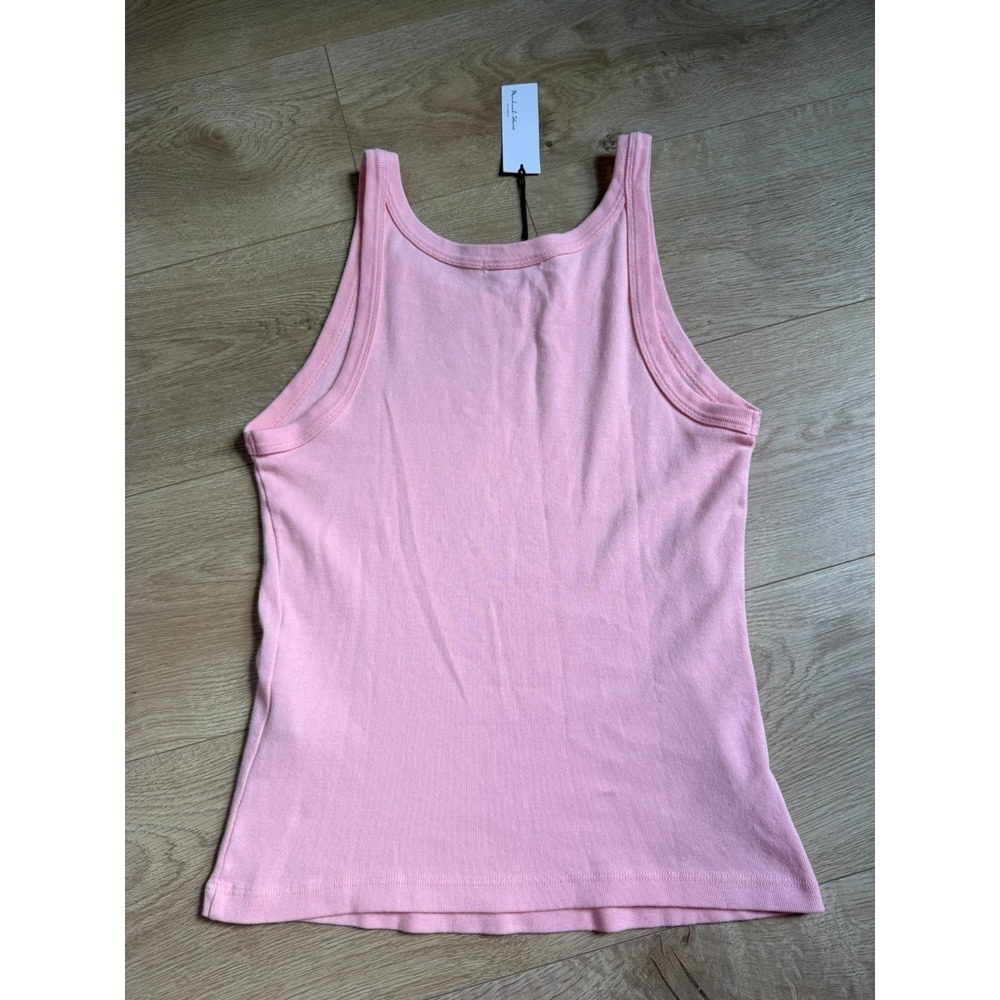 NWT Michael Stars cassie thin binded tank top 1x1 cotton pink grapefruit sz OS - Picture 2 of 7